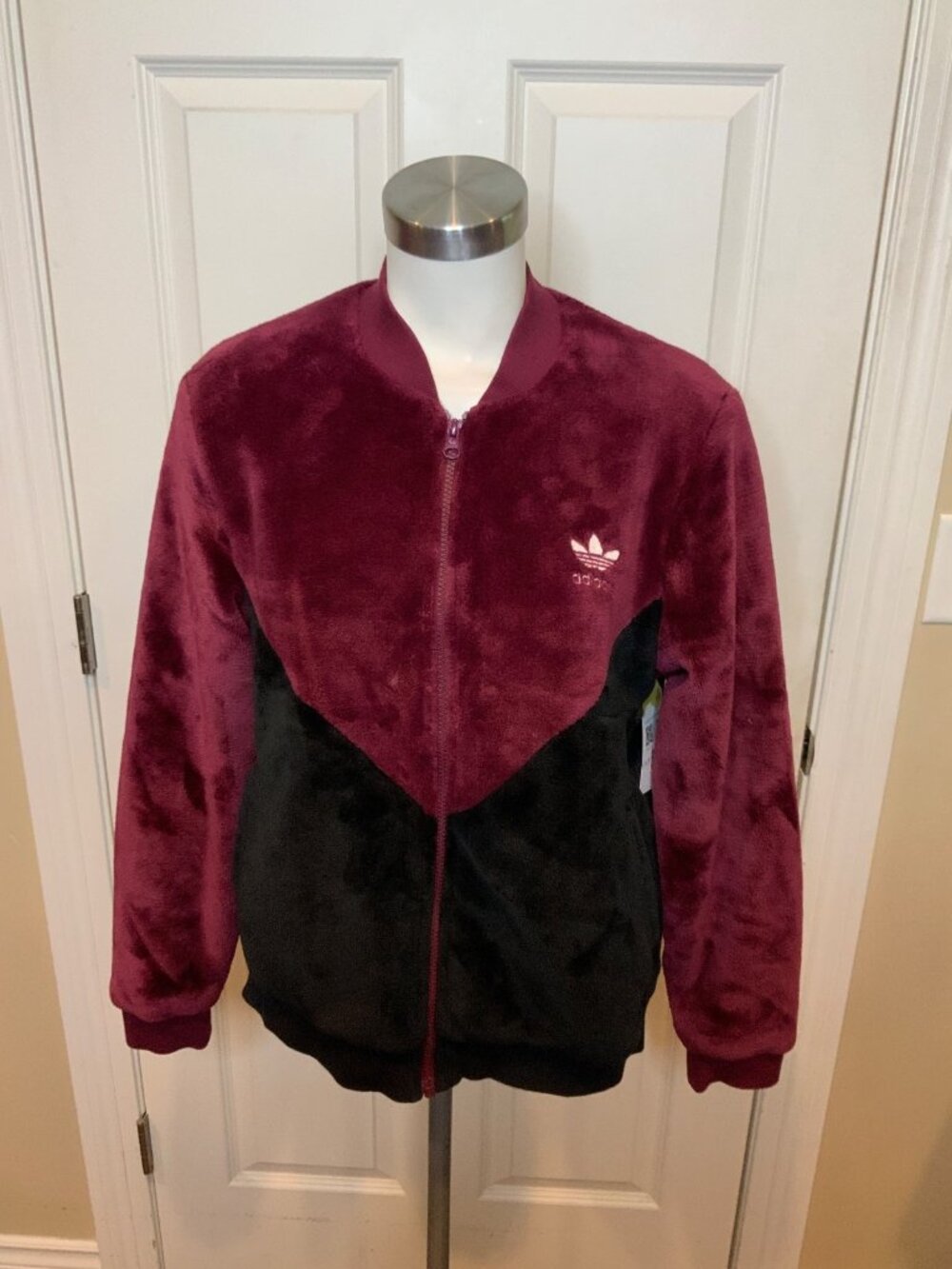 Adidas Berry Purple Black Colorblock Fleece Zip-Up Track Jacket, Size M (US)